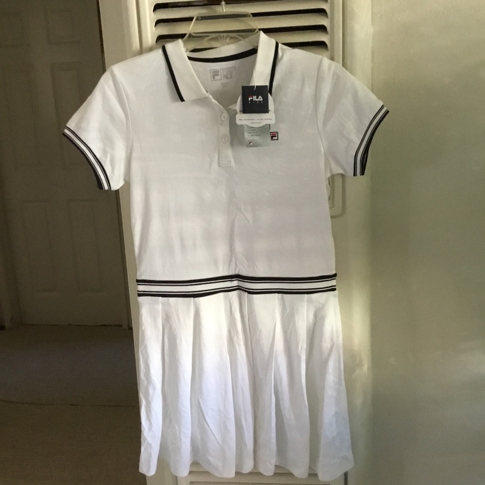 Fila Kids Polo Dress in White with Black Accents